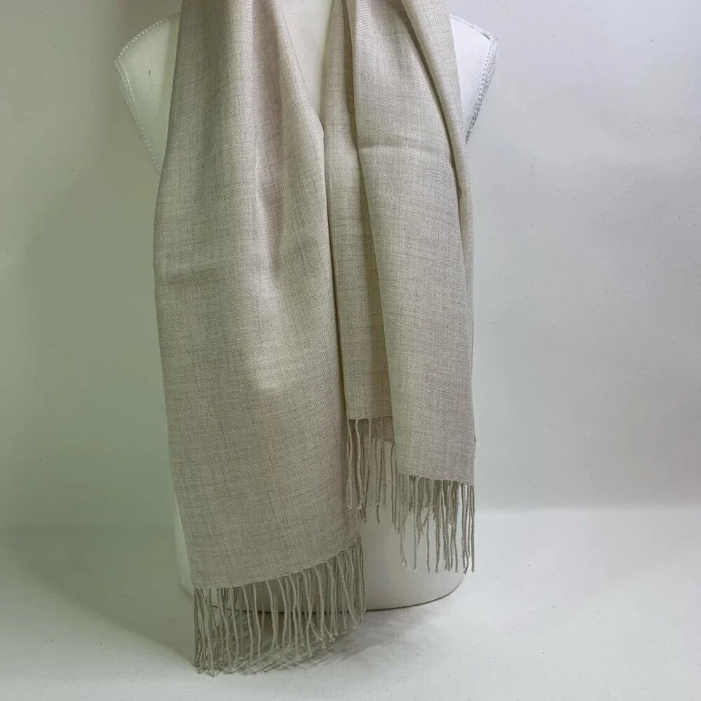 Nordstrom Wool-Cashmere Scarf – Neutral Cozy Fringe Wrap 78x29 - Picture 3 of 4